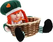BUGUUYO Patricks Day Candy Basket Handmade Irish Plush Gnome Storage Holder for Table Centerpiece Unique Shamrock Design for Irish Festival Decoration and Candy Storage