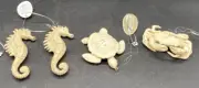 (4) MIDWEST CBK SEALIFE ORNAMENTS CRAB 2.5", TURTLE 3" & SEAHORSE 4" GLITTER