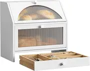 Bread Box for Kitchen Countertop Corner Bread Box Bamboo Extra Large Double Layer Bread Storage Bin with Silverware Drawer Organizer (1Frosted Door)
