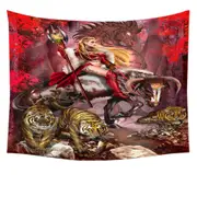 Taurus Bull Woman Warrior Dragon and Tigers Tapestry