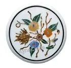 Floral Pattern Inlay Work End Table Top White Marble Coffee Table for Office