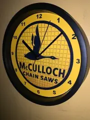 McCulloch Chainsaw Tree Trimmer Lumberjack Man Cave Clock Sign
