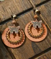 2.75” Earring Set Clip-On Bronze-tone Butterfly Bohemian Dangle Drop New B4287