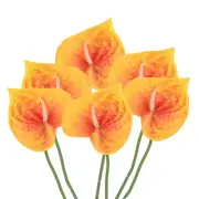 6Pcs 13" Artificial Anthurium Lily Flowers Floral Bouquet Decor, Dark Orange