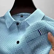 Men's Golf Shirt Golf Polos Shirts Work Casual Lapel Short Sleeve Basic Modern Plain Buttons Jacquard Summer Regular Fit Black White Navy Blue Blue sky blue Da