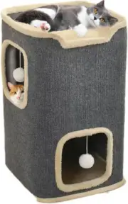 2-Storey Cat House for Indoor Cats Bed Cube, Covered Cat Cave Beds Furniture wit