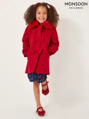 Monsoon Red Faux Collar Bow Coat (H96561) | $134 - $157
