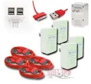 4X 4 USB PORT WALL ADAPTER+10FT CABLE POWER CHARGER RED FOR IPHONE 4S IPOD IPAD