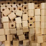 Lot Of 50 Square Vintage Wooden Macrame Beads Natural Color Crafts