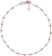 [JewelryWeb] 14k Rose Gold 2.5mm Sparkle Cut Bead Station Adjustable Bracelet Lobster Lock Closure 19 Centimeters Link-Bracelet for Women