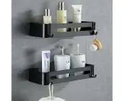 No Drilling Bathroom Shelves With Removable Hooks Aluminum Adhesive Shower Caddy Storage (Black Square)