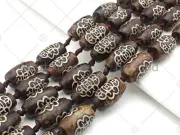 Natural Brown White Line Tibetan Agate - 15x25mm Barrel Shape Beads - Sku#U975