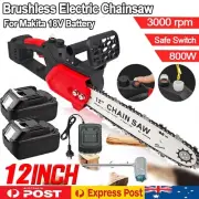 Brushless Cordless 12'' Wood Saw Cutting Chainsaw Battery Charger For Makita 18V