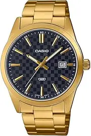 [Casio] MTPVD03G-1A Analog Gold Band Unisex Watch, Black Dial, 48 × 41 × 9.6 mm