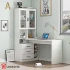 Computer Desk Bookcase Office Study Writing Laptop Table Shelving White