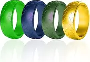 Silicone Wedding Ring for Men, 2/4 /5 Packs Breathable Silicone Rubber Band, Fish Scales Design Silicone Ring Set for Crossfit Workout, Silicone, No Gemstone