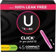 U by Kotex Click Compact Multipack Tampons, Regular/Super Absorbency, Unscented,