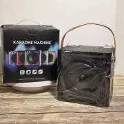 Portable Karaoke Machine W/ 2 Microphones Bluetooth USB AUX Leather Handle Black