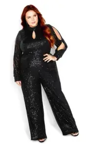 City Chic Black Sequin Jumpsuit NWT Size L 20 RRP $199.95 Formal Party Glam