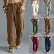 Men's Linen Pants Casual Drawstring Yoga Beach Loose Lightweight Long Pants