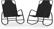 Camping Sunloungers Reclining Patio ChairsBlack Steel Rocking Sun Loungers (2 pcs)