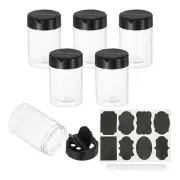 6 Pcs 5.4oz Plastic Spice Jars with Black Shaker Lids Label Marker Pen, Clear