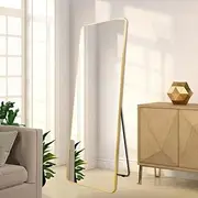 Gold Aluminium Frame Full Length Mirror 50x160cm Modern Rectangular Design Rounded Edges Chic Wall Mounted Freestanding Home Décor Ideal for Hallway Bathroom Bedroom Durable Glass Stylish