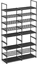 SONGMICS Shoe Rack Adjustable 8 Tier Shoe Rack Storage Rack Steel Tubes Non-Woven Fabric Holds up to 32 Pairs of Shoes Space Saving for Entrance Wardrobe Garage Ink Black LSA219B01