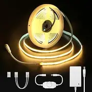 ALITOVE Dimmable COB LED Strip Lights Warm White 3000K 16.4ft 5m CRI 90+ Flexible Under Cabinet Tape Light for TV Backlight Bedroom Kitchen with DIY Accessories Power Adapter Dimmer