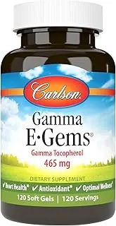 Carlson - Gamma E-Gems, Gamma Tocopherol 465 mg, Heart Health & Optimal Wellness, Antioxidant, 120 Soft gels