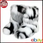 Women Faux Fur Boots Fuzzy Fluffy Winter Boots Outdoor Flat Shoes(Multicolor 39)