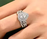 2Ct Real Moissanite Vintage Engagement Promise Wedding Ring Sets Sterling Silver