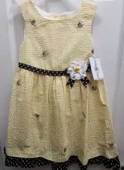 NWT Counting Daisies Girls Seersucker Yellow Easter Bumble Bee Sun Dress 5 New