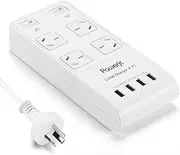 Powerjc Power Strip Protector Surge Socket Outlets Smart 4 USB Charging Port and 77.6 inch Power Cord White