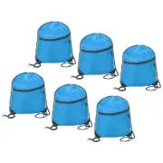 6Pcs 13x16.5" Polyester Drawstring Bag Gym Backpack Bulk Cinch Sack Light Blue