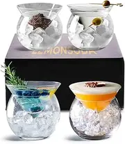 [LEMONSODA] Stemless Martini Glasses with Chiller - Set of 4 - Elegant Cocktail Glass Set with Server Bowl - Martini Gift Set for Margarita, Espresso Martinis, Manhattan Cocktails - Housewarming Gifts