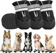 4 PCS Dog Boots Paw Protector,Waterproof Dog Shoes with Reflective Straps,Adjustable Washable Non-Slip Dog Shoes,Dog Boots for Injured Paws, Outdoor Walking Boots (Black, XXL)