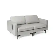 Costway 2-Seat Sofa Bed Fabric Lounge Sofa Couch Removable Backrest w/Side Pocket Living Bedroom Grey