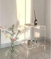 Viltisumt Acrylic Side Table Glass end Coffee Table with Storage, Small Slim Bed Sofa Couch Dinner Coffee Drink Table TV Tray Transparent Acrylic, Simple and Versatile, 17 inch for Small Space
