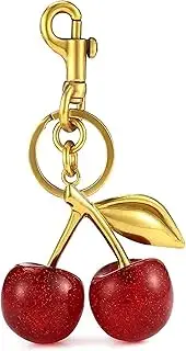 [Lmuwecno] Luxurious 18K Gold Plated Cherry Bag Charm, Cherry Keychain Accessory Purse Charm