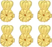 [Kouley] 3 Pairs 14K Gold Earring Backs Lifters,Secure Earring Backs for Droopy Ears,Adjustable Hypoallergenic Earring Backs for Studs(3gold)