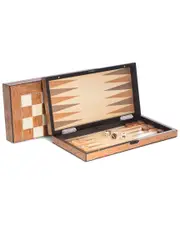Bey-Berk Lacquer Finished 155 Brown Inlaid Wood Backgammon & Chess Set