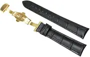 [RECHERE] Leather Watch Band Replacement Strap Push Button Deployment Clasp Butterfly Gold Buckle