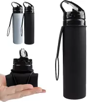 Collapsible Water Bottle Travel Foldable Portable Silicone 600ML Leak-proof D...