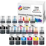 12 Pack (2BK,2PBK,2C,2M,2Y,2GY) Compatible Ink for Epson T552 for Epson EcoTank ET-8500 ET-8550