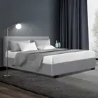 Linen Fabric Bed Frame Double Size Base Mattress Platform With Gas Lift Storage