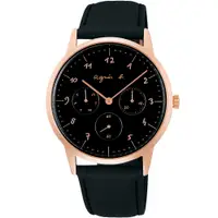 在飛比找PChome24h購物優惠-agnes b. 自由國度三眼時尚手錶-黑x玫瑰金/38mm