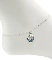 Sealife Theme Abalone Disc and Sand Dollar Dangle Charm Anklet for Women