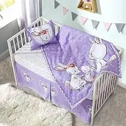 Little Grape Land 4 Piece Crib Bedding Set, Crib Sheet, Crib Skirt, Baby Quilt and Pillow Cover, Nursery Bedding Set, Baby Comforter Set for Toddler, Kids, Boys and Girls, Purple Rabbit
