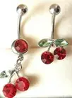 Cherries Rockabilly Punk Red Cherry Dangle Navel Belly Ring Piercing Jewelry Bar